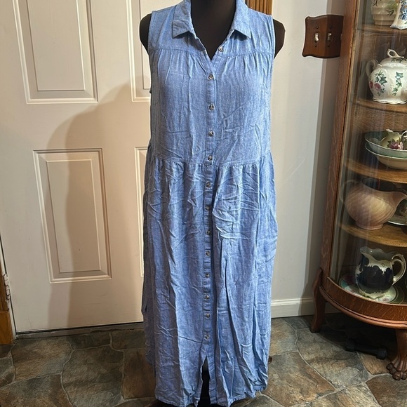 Fat Face United Kingdom Blue Chambray Button Down Sleeveless Dress Size 10 - Picture 1 of 7